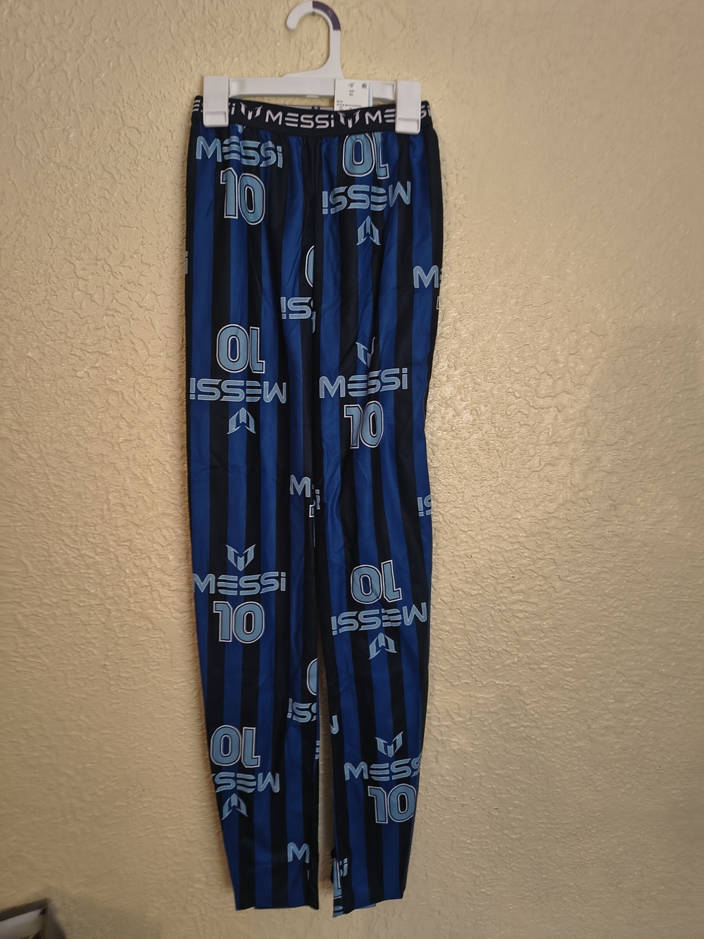 Messi Kids Blue & Black Striped Pajama Bottoms with Number 10 Print